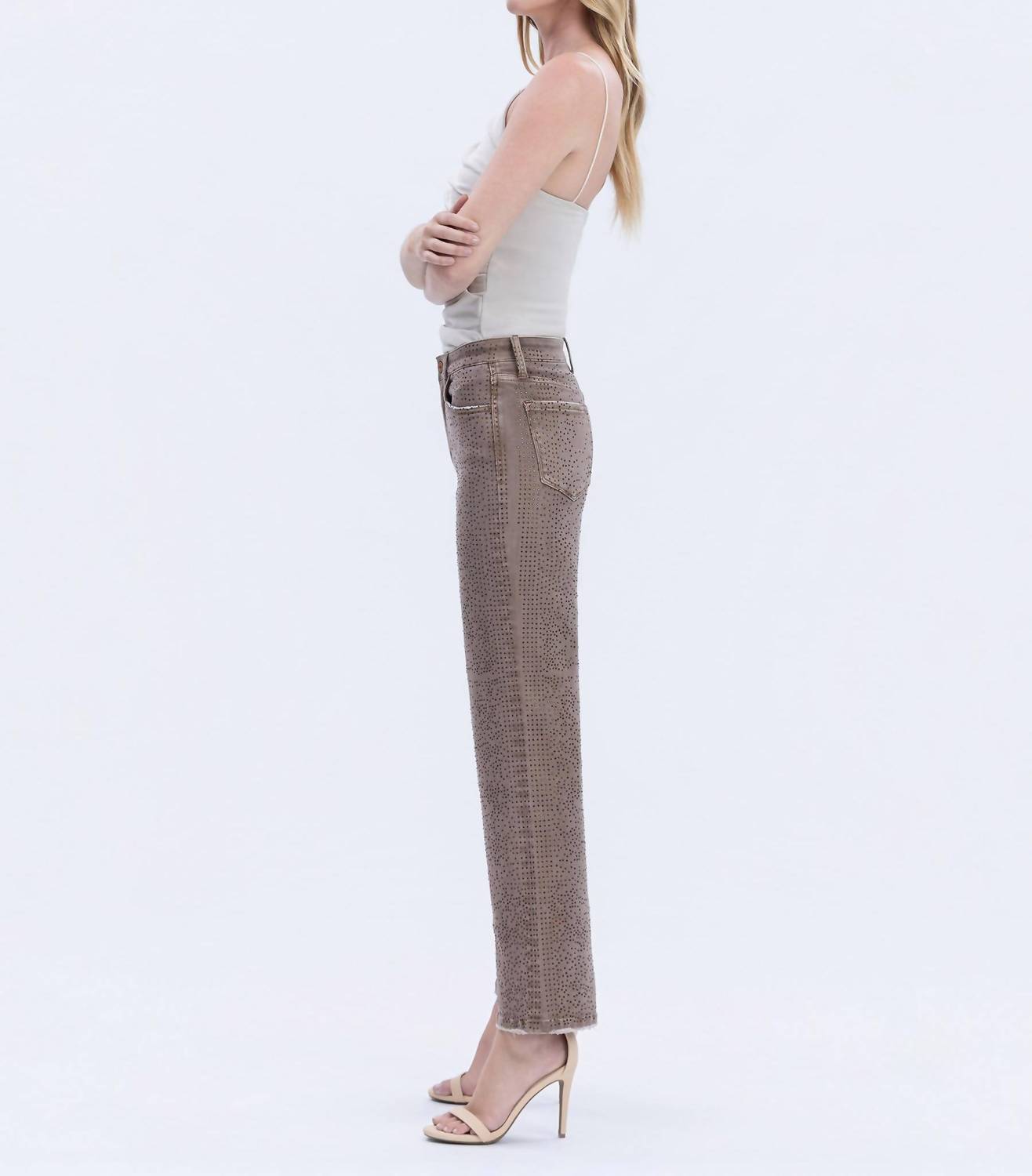 Vervet By Flying Monkey - Rhinestone Embellished Slim Wide Jeans