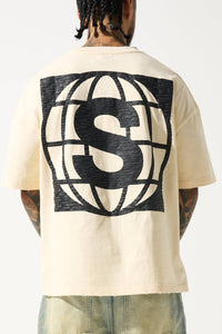 SERENEDE Four Corners Cotton T-shirt in butter yellow - men's t-shirt - detail view