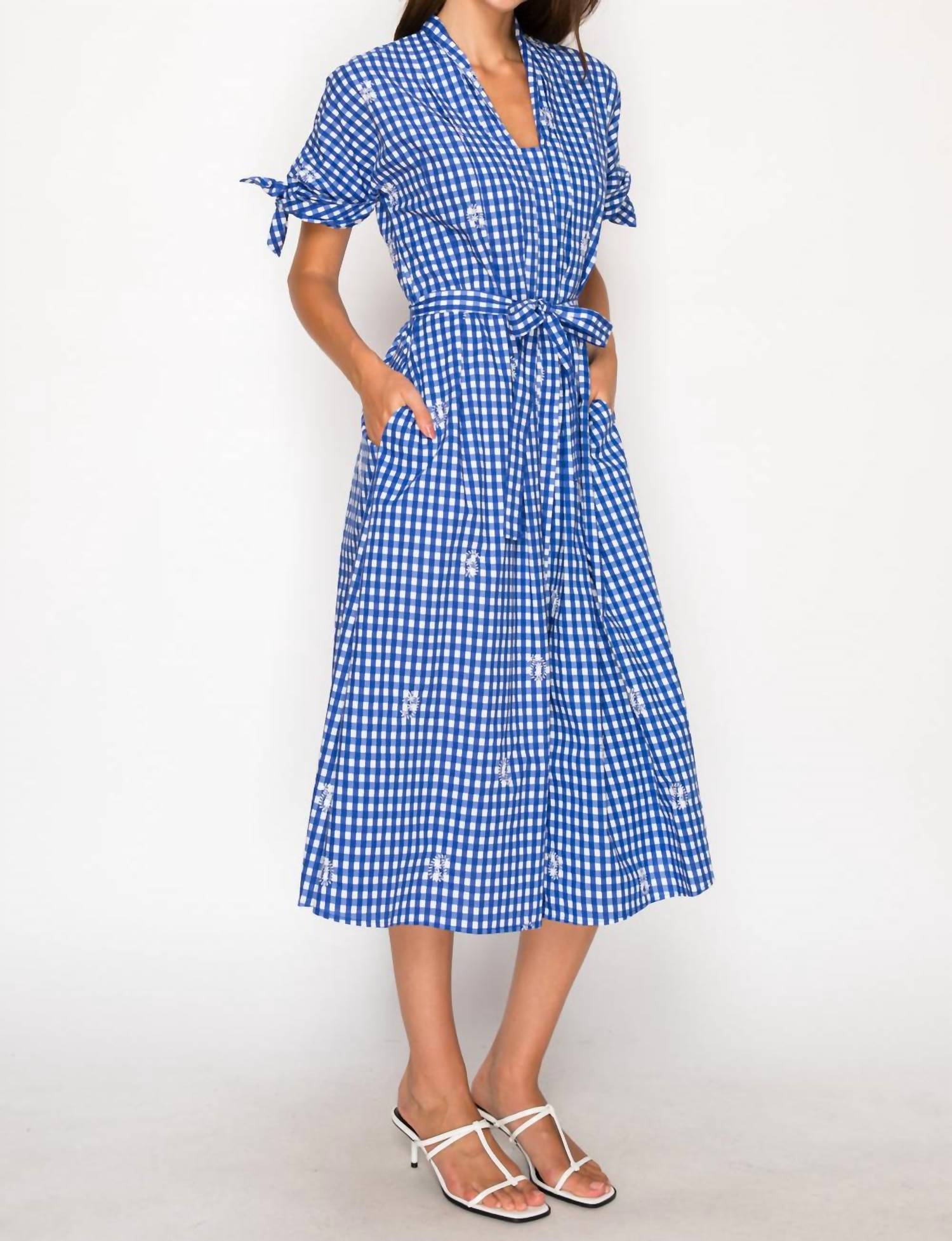 Meet Me In Santorini - Gingham Midi Dress