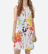Femme Fatale Linen Print Midi Dress in paint splatter - women's dress