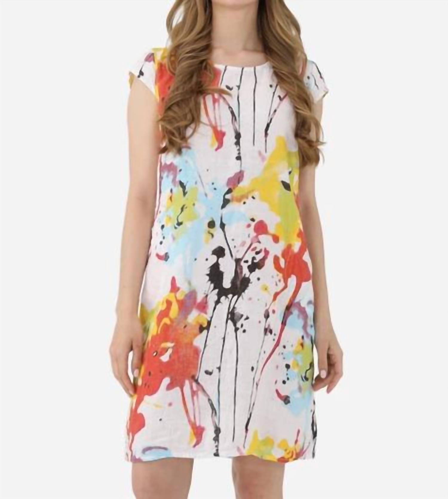 Femme Fatale Linen Print Midi Dress in paint splatter - women's dress