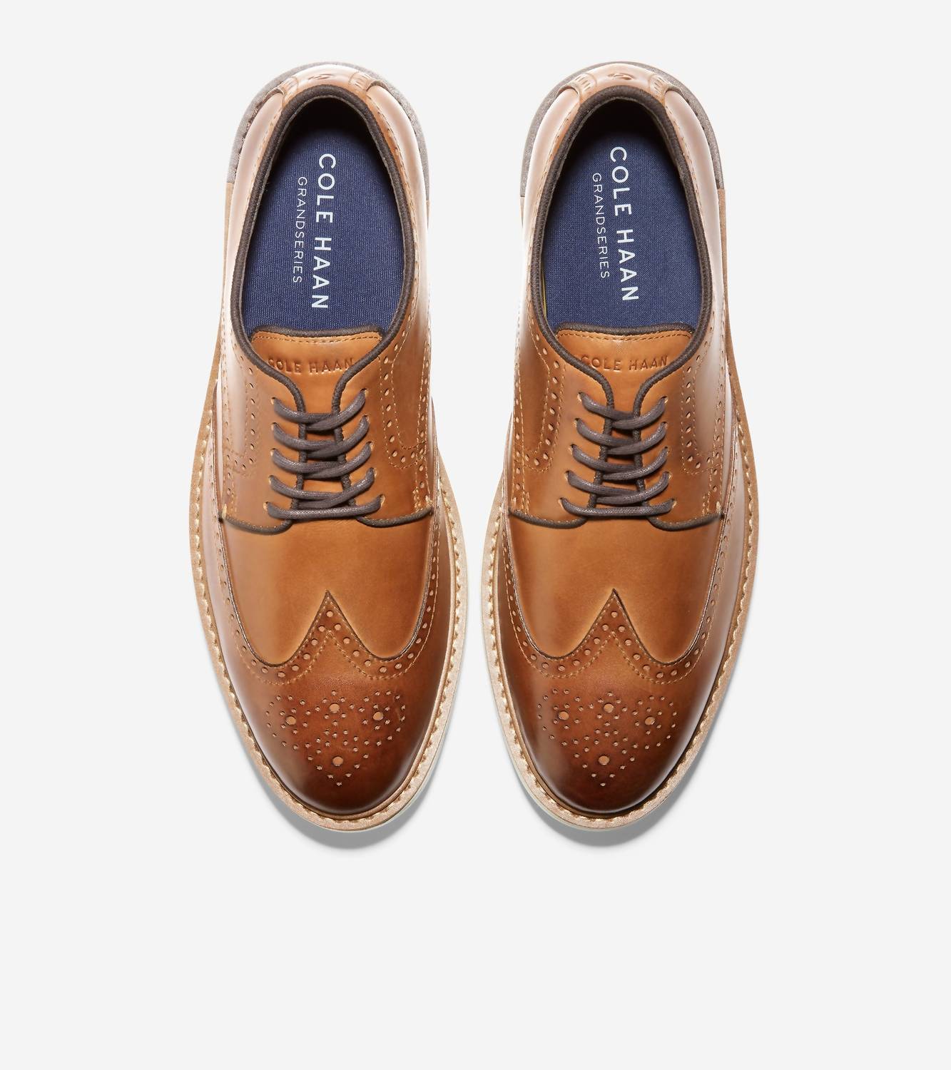 COLE HAAN Men's Go To Wing Oxford in british tan ivory - men's shoe - detail view