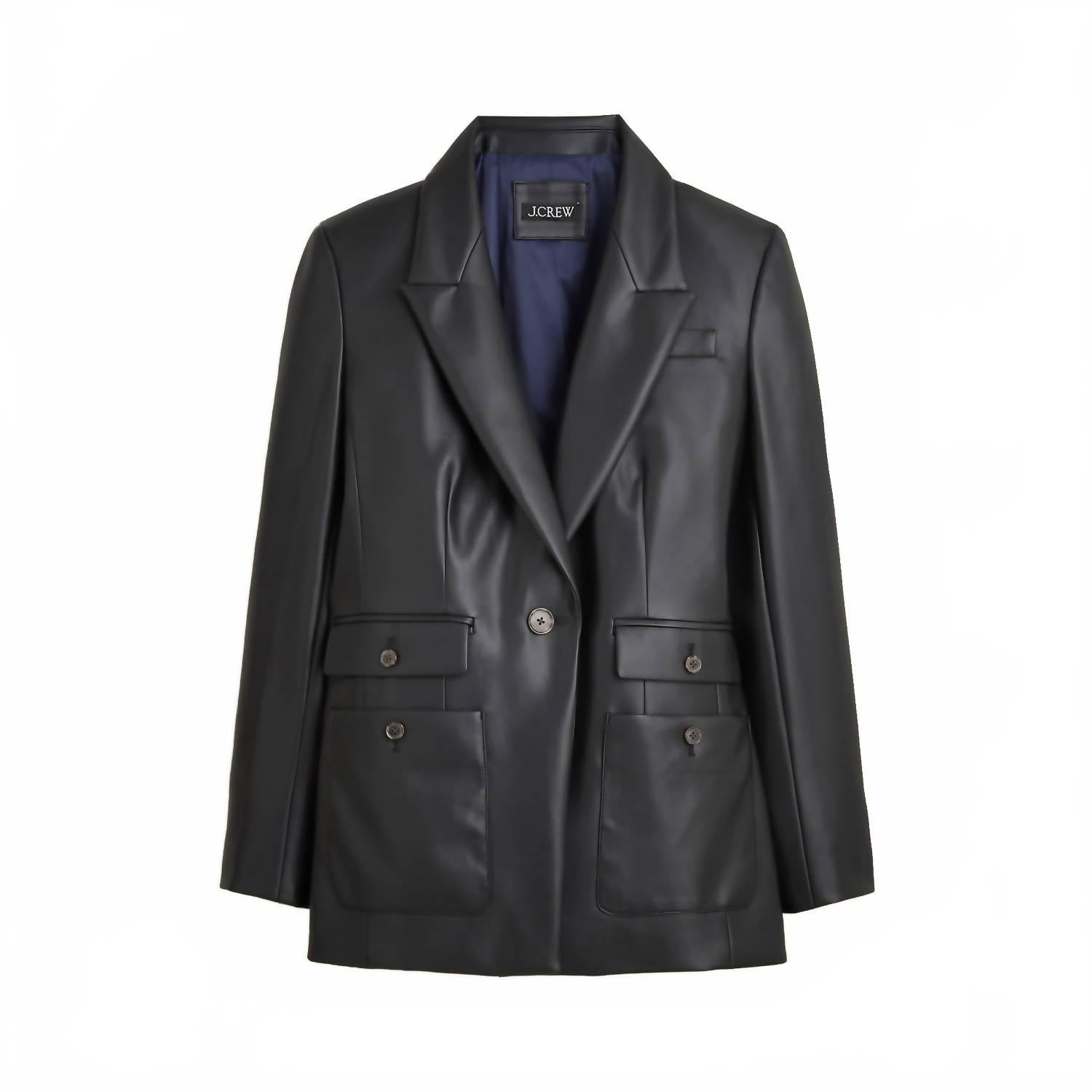 J.Crew Women's Vivienne Fuax Leather Single Button Blazer Jacket in black - women's jacket - alternate view