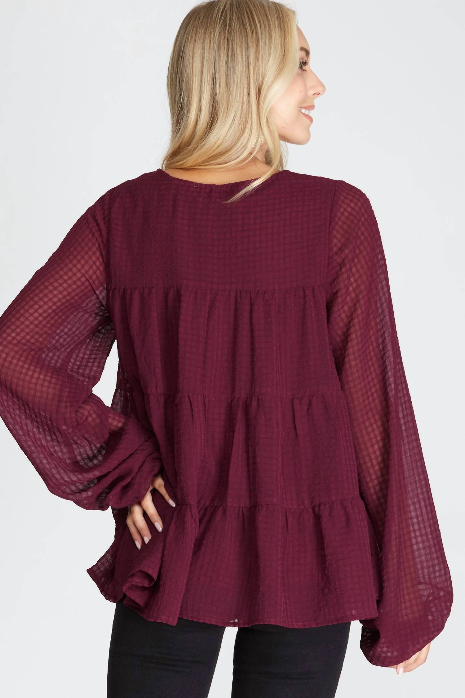 She + Sky - Women's Hi Low Woven Tiered Top