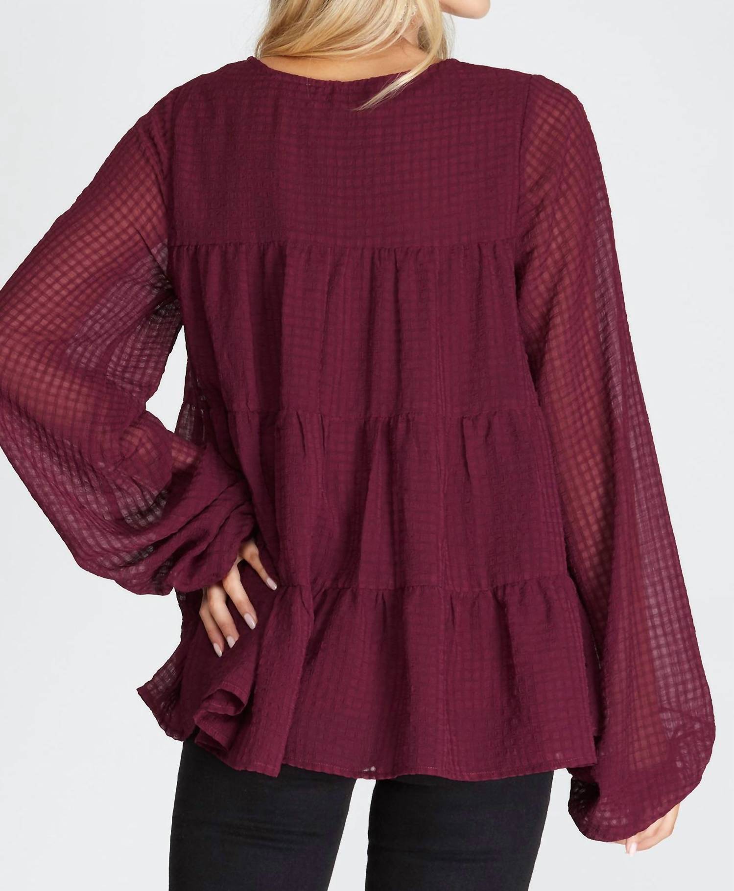 She + Sky - Women's Hi Low Woven Tiered Top