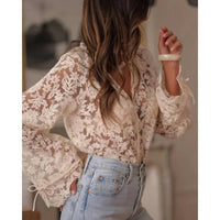 Rosa Clothing Women's Boho Lace Floral Sheer Blouse in beige - women's blouse - alternate view