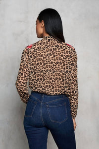 PAPARAZZI Georgette Embroidered Print Shirt in cheetah - women's shirt - alternate view