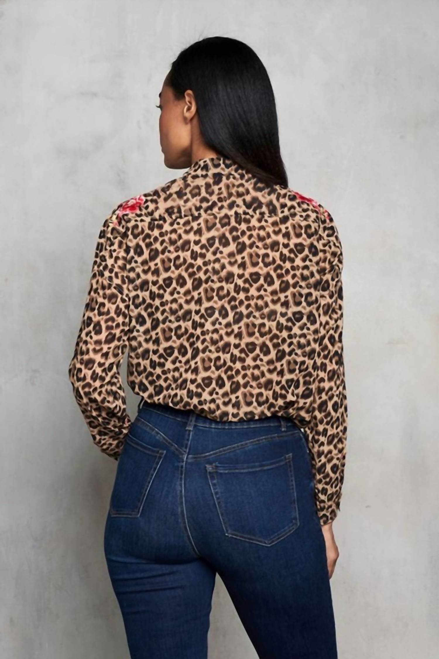 PAPARAZZI Georgette Embroidered Print Shirt in cheetah - women's shirt - alternate view