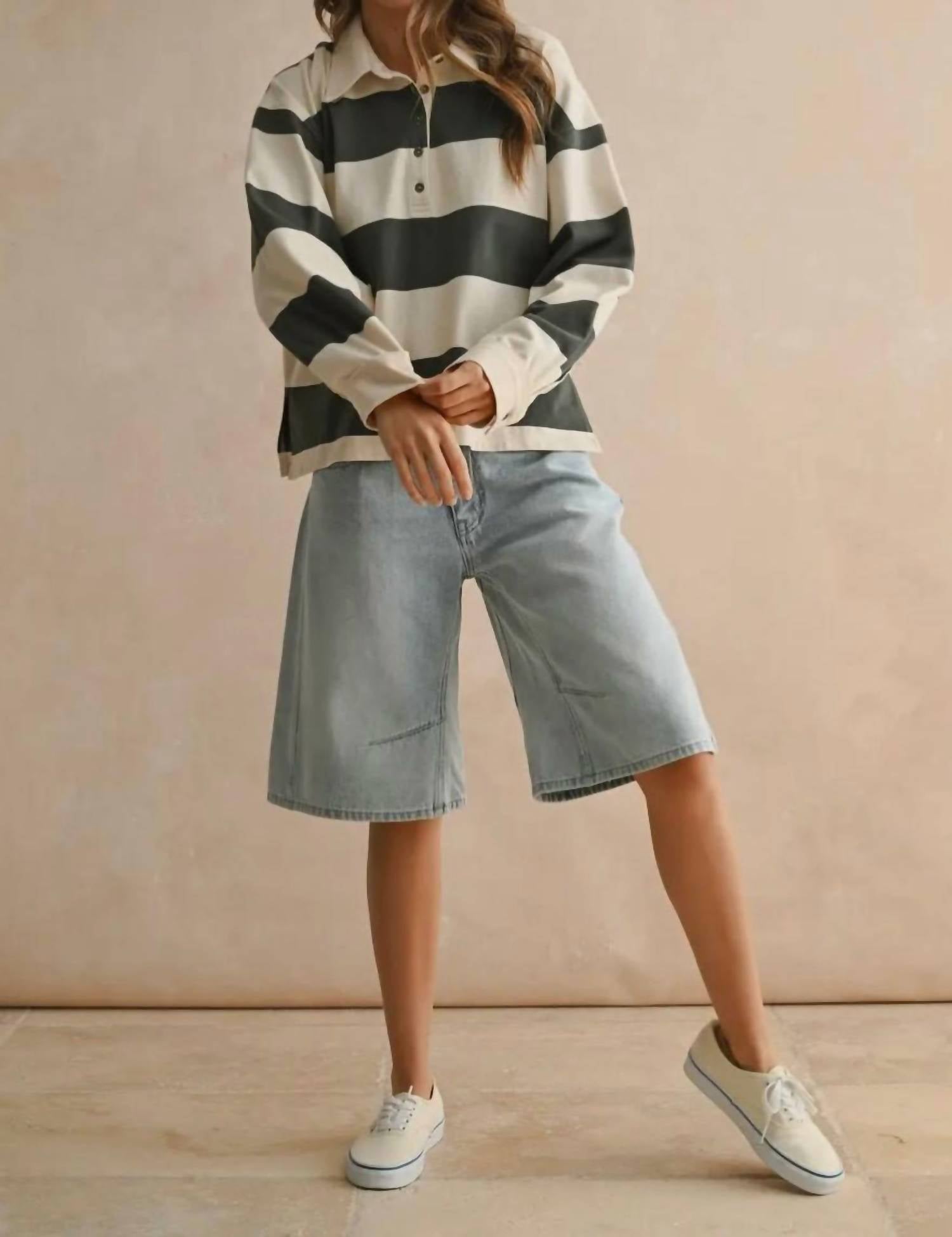 Miou Muse - Long Sleeve Wide Panel Knitted Shirt