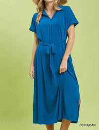 Umgee - Collared V-neck Belted Midi Dress