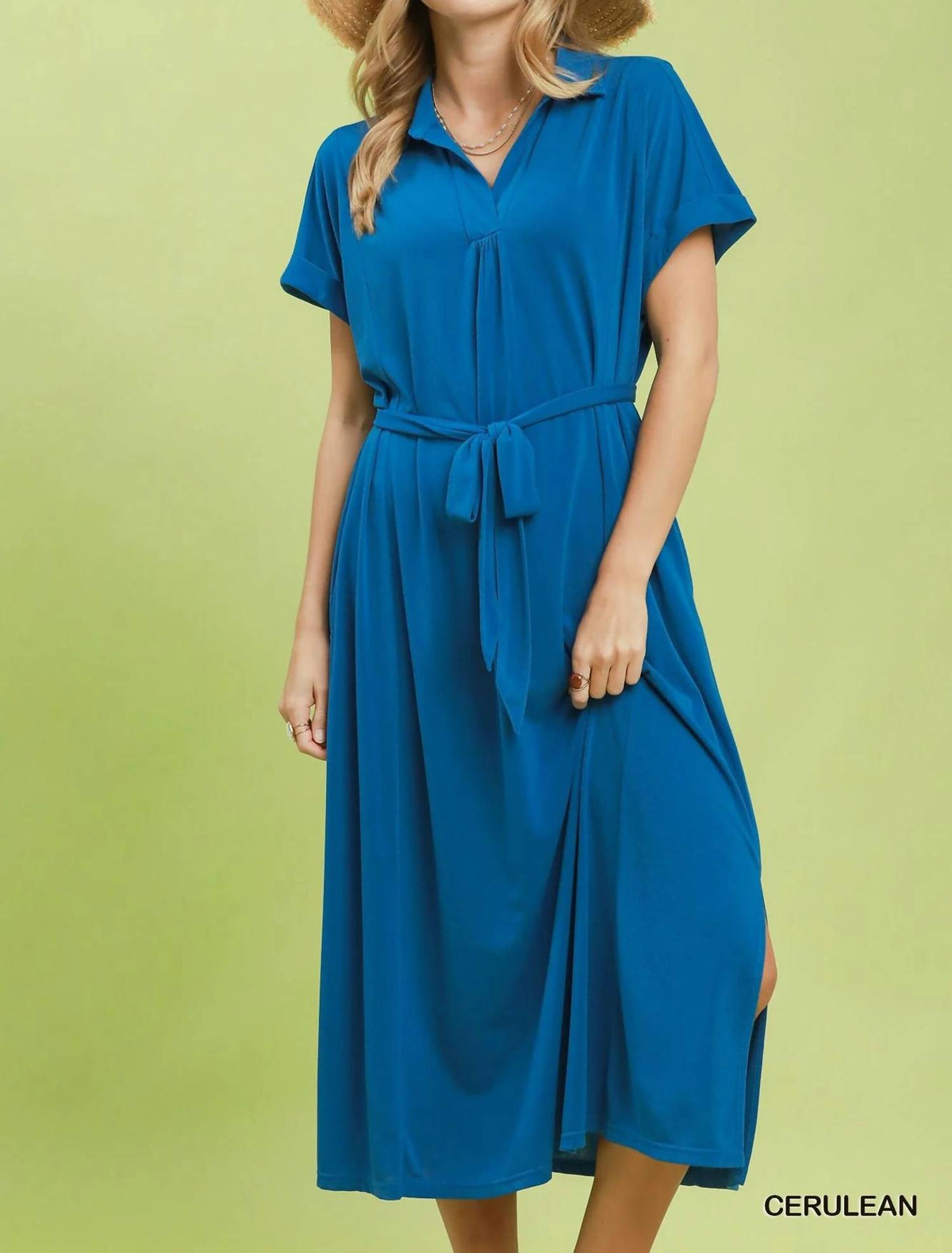 Umgee - Collared V-neck Belted Midi Dress