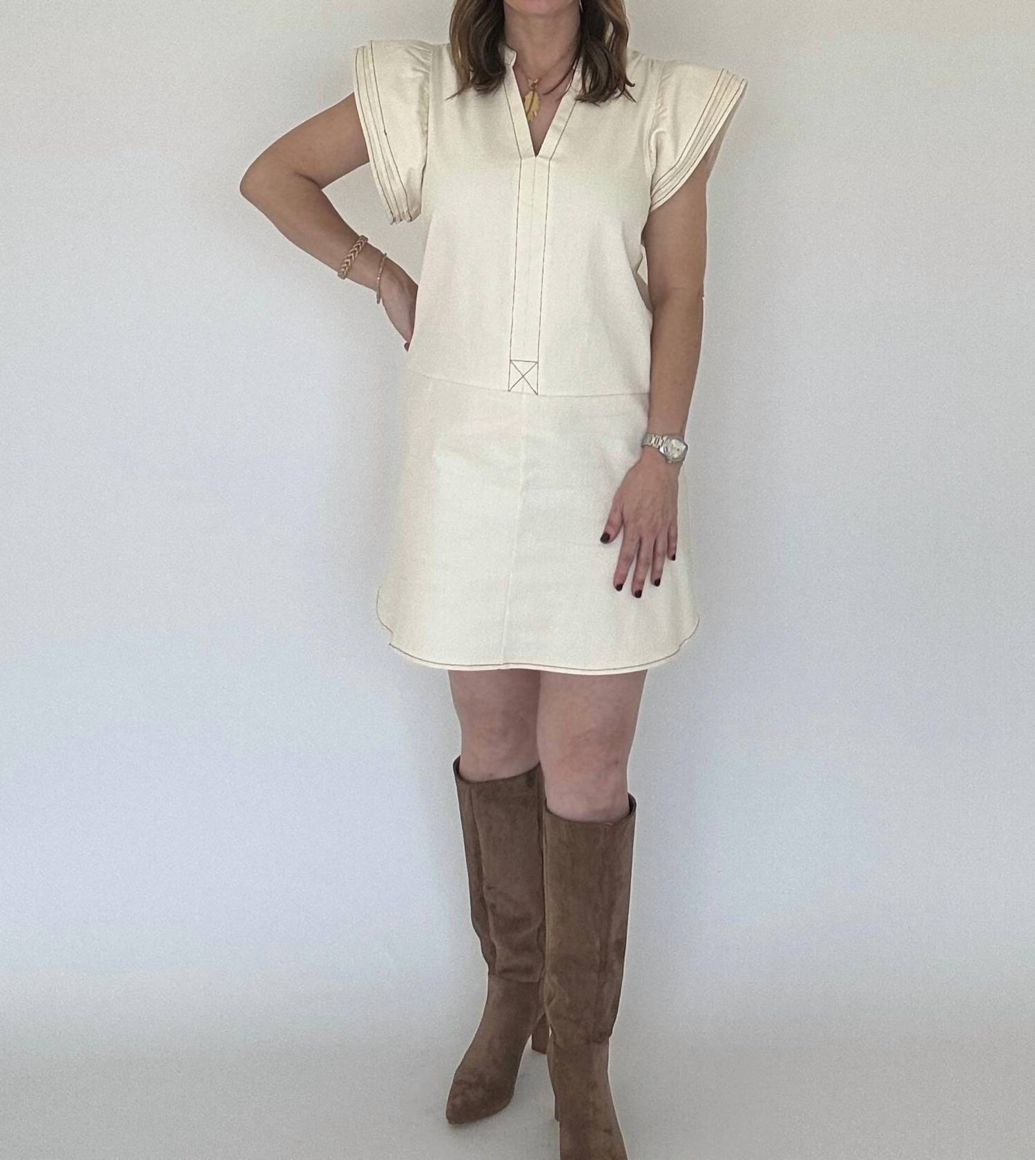 Thml - Neutral Denim Flutter Sleeve Dress