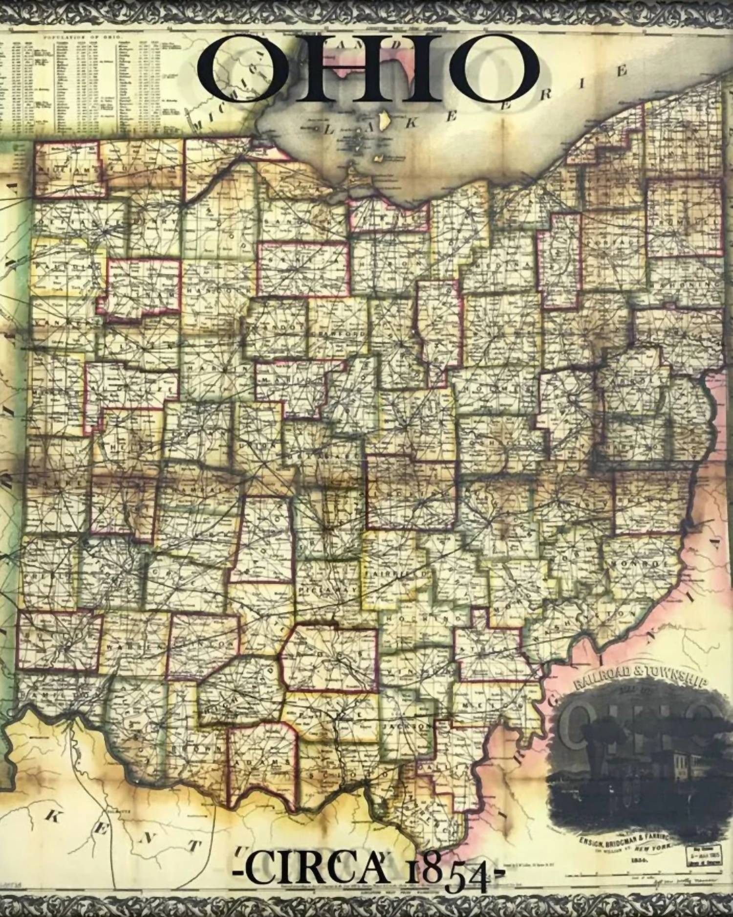 Second Chance Art & Accessories - Circa 1854 Vintage Ohio Map