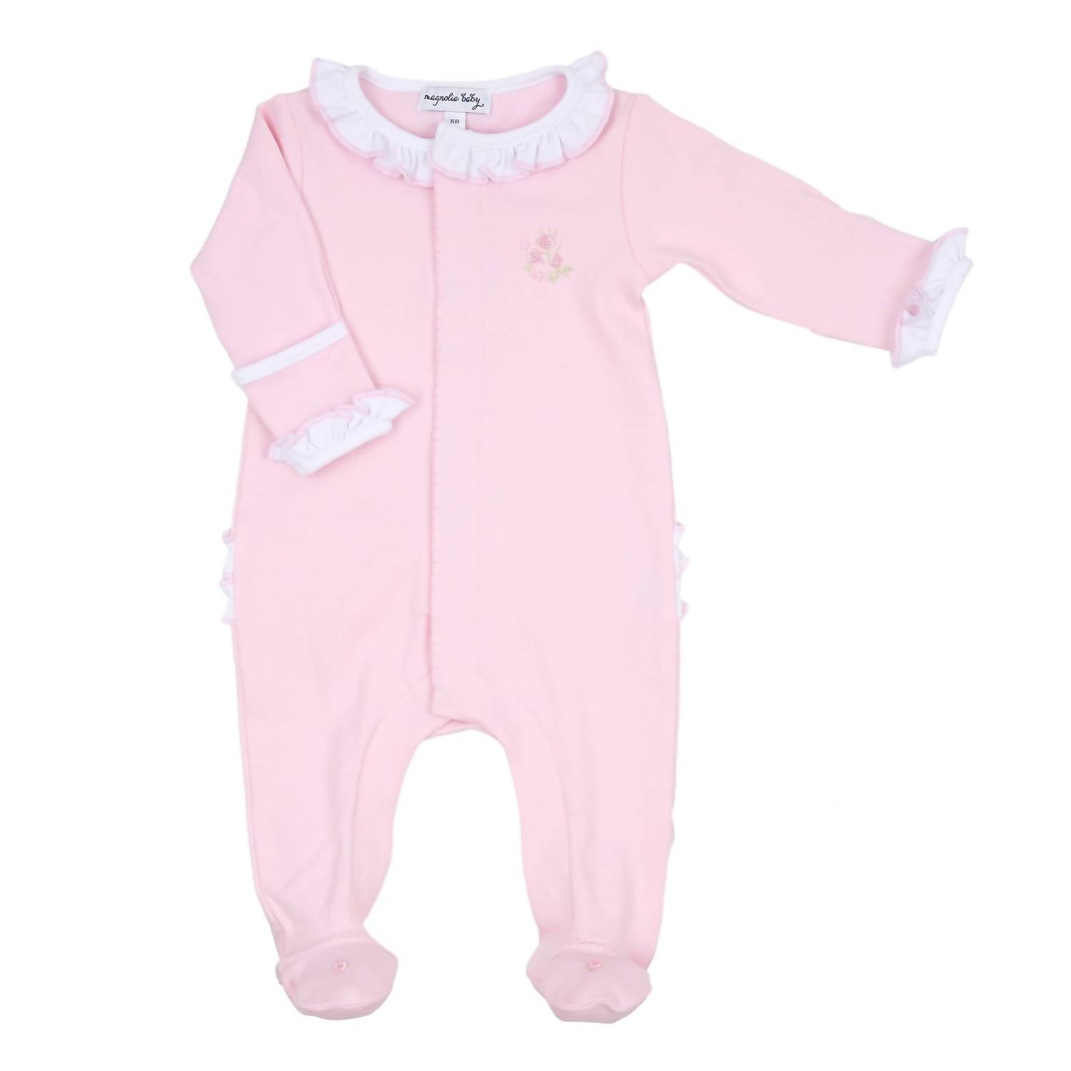 Magnolia Baby - Baby's Hope Rose Spring Embroidered Ruffle Footie