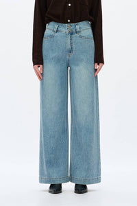 Bayeas - Super High Rise Rhinestone Wide Leg Jeans