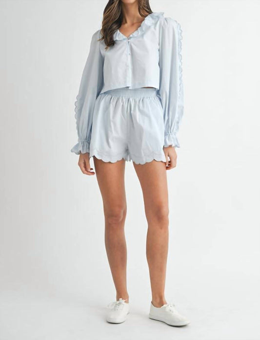 Mable - Scallop Blouse And Shorts Set