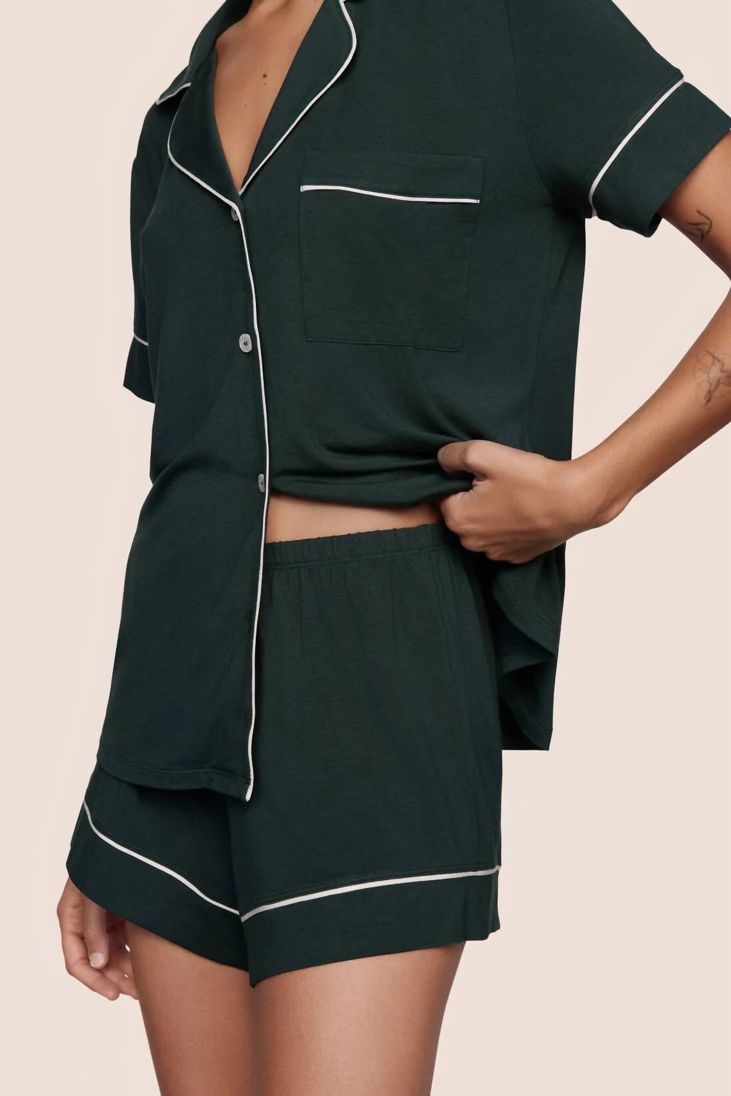 Eberjey Gisele Relaxed Short Pajama Set in forest green - women's sleepwear - alternate view