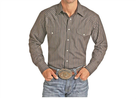 Panhandle - Men's Satin Dobby Stripe Western Snap Long Sleeve Shirt