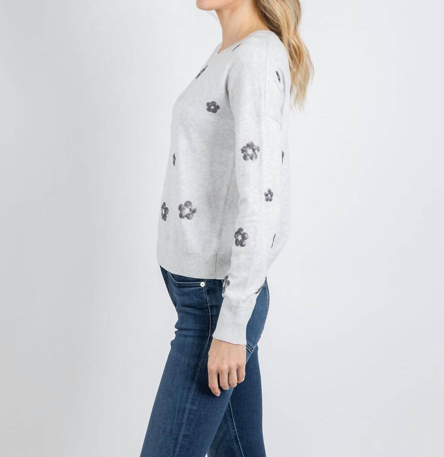 J. Society Liv Sequin Flower Crew Sweater in cloud silver - women's sweater - alternate view
