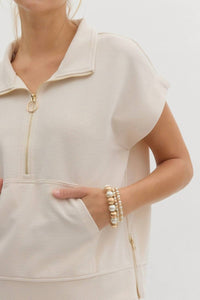 Entro - Solid Rib Textured Half Zip Top