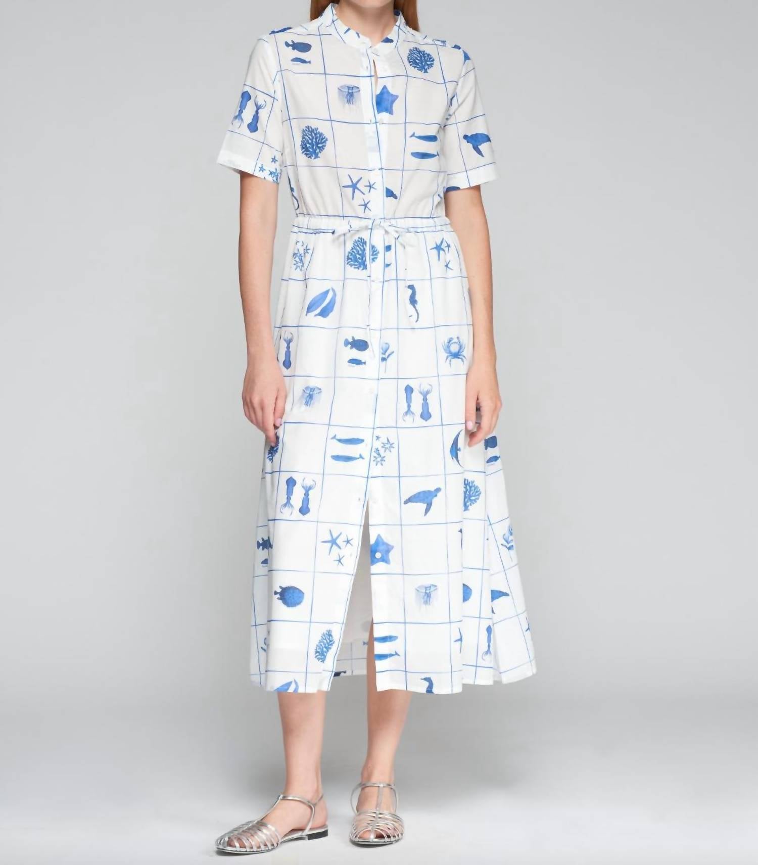 Vilagallo - Ocean Print Midi Shirt Dress