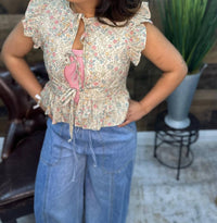 So Me - Floral Print Ruffled Quilted Vest Top