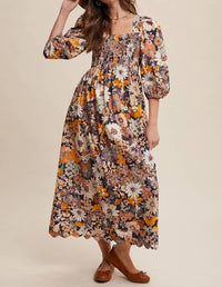 Listicle - Floral Smocked Puff Sleeve Maxi Dress