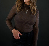 Skies Are Blue - Embelished Mock Neck Mesh Top