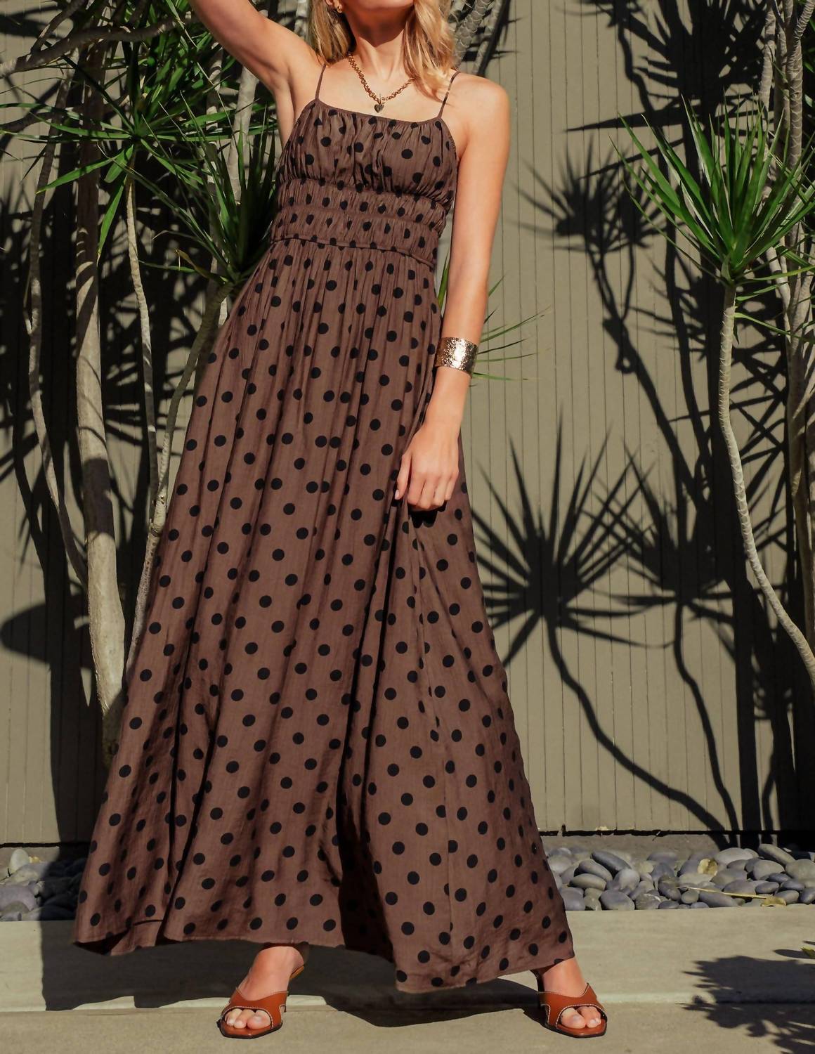 Urban Daizy - Polka Dot Smocked Maxi Dress