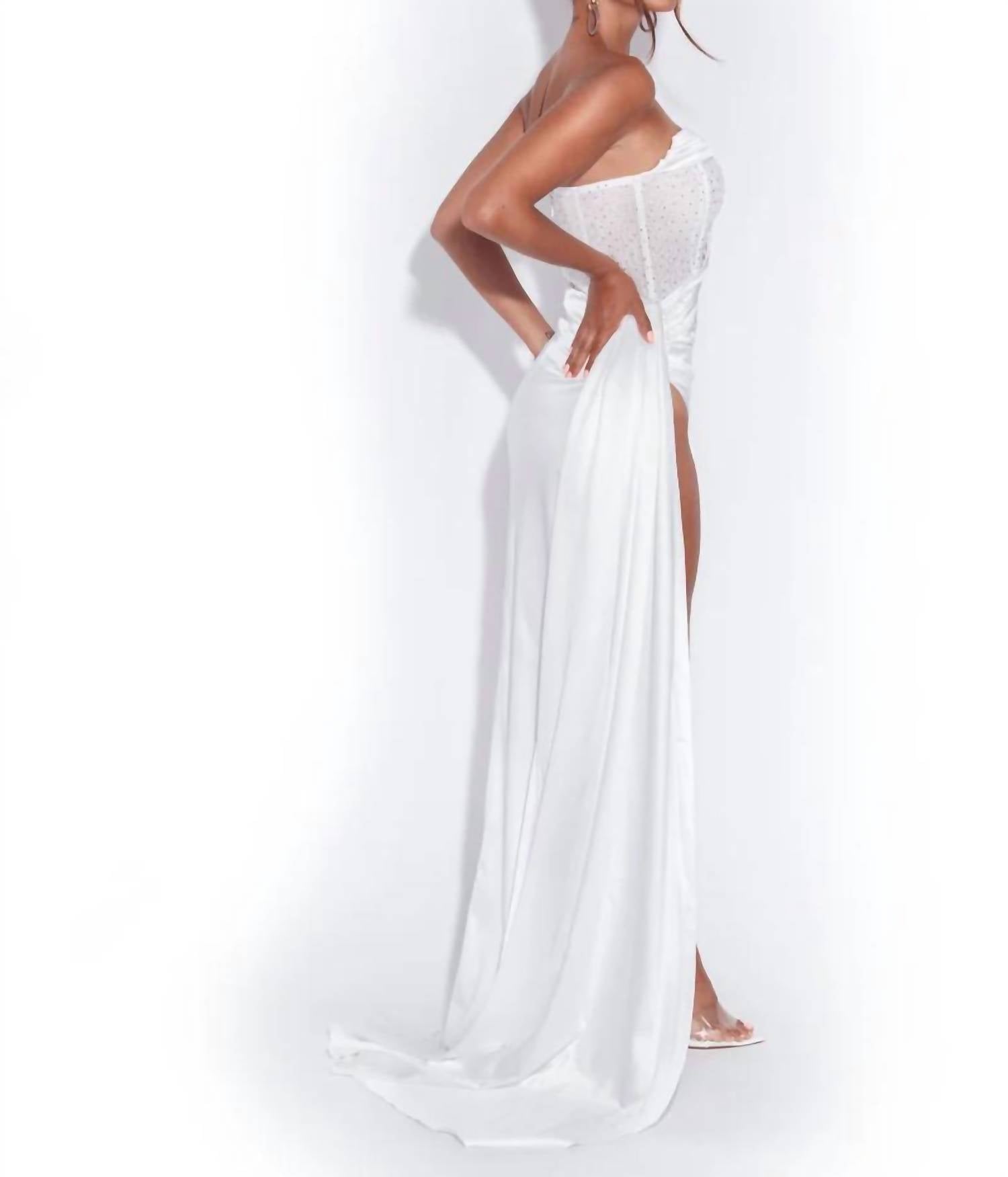 Miss Circle - Holly Crystallized Corset High Slit Satin Gown