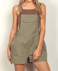 Very J - Suspender Solid Woven Casual Overall Romper