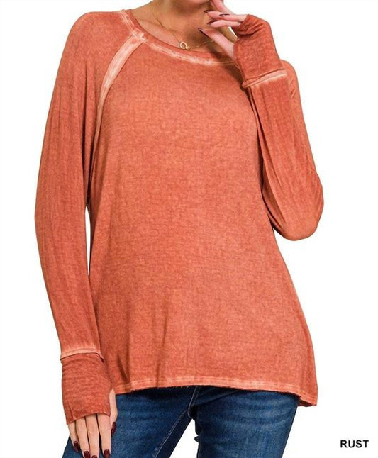 Zenana - Misha Washed Thumbhole Cuff Top