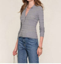 heartloom Romero Polo Top in heather - women's long sleeve top