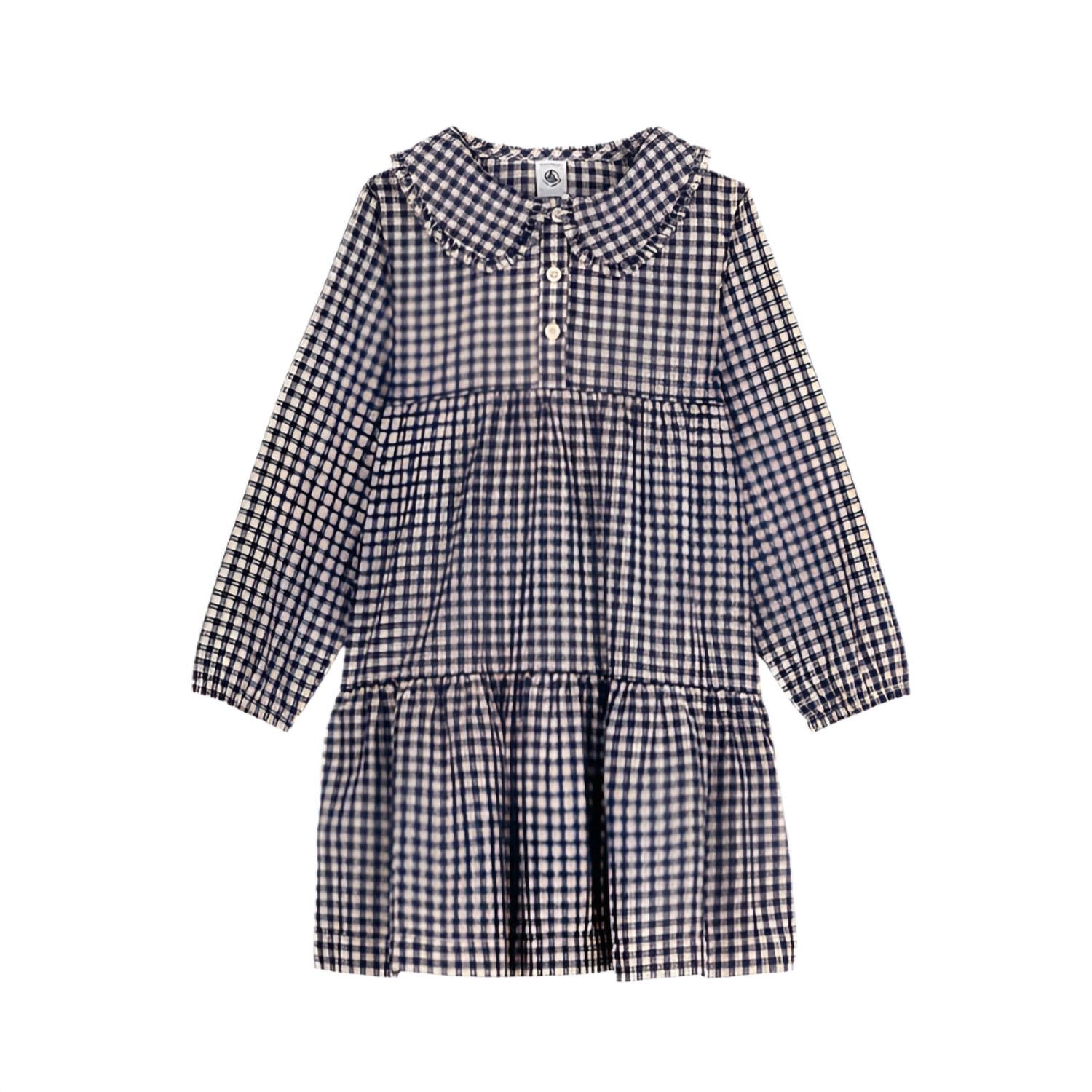 Petit Bateau - Girl's Check Collar Dress