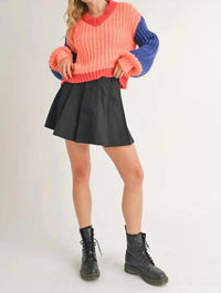 Klesis - Relaxed Fit V-neck Color Block Knit Sweater Top