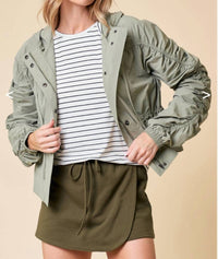 Doe and Rae Cinched Sleeve Parachute Jacket in moss green - women's jacket