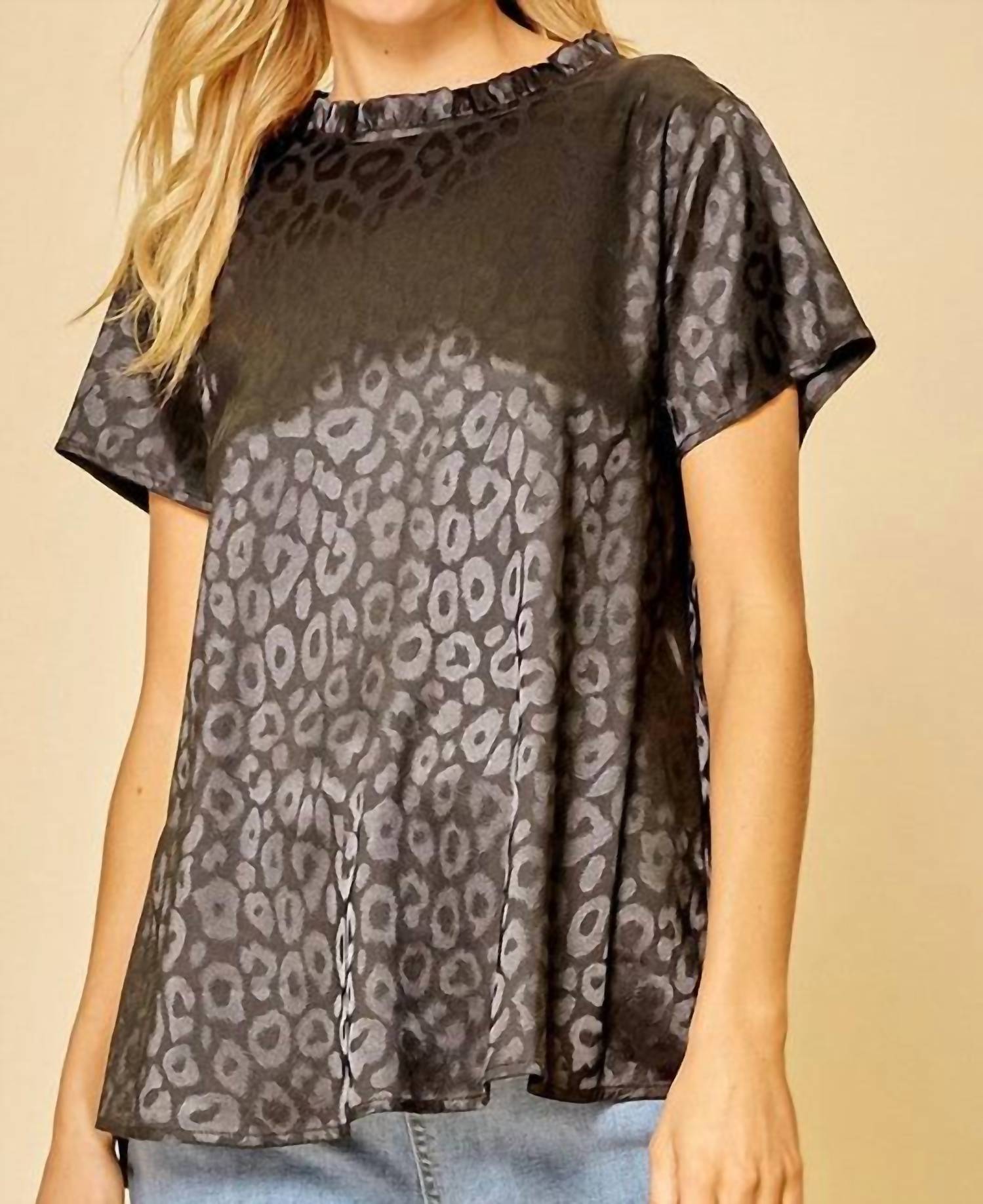 Short Sleeve Satin Leopard Top