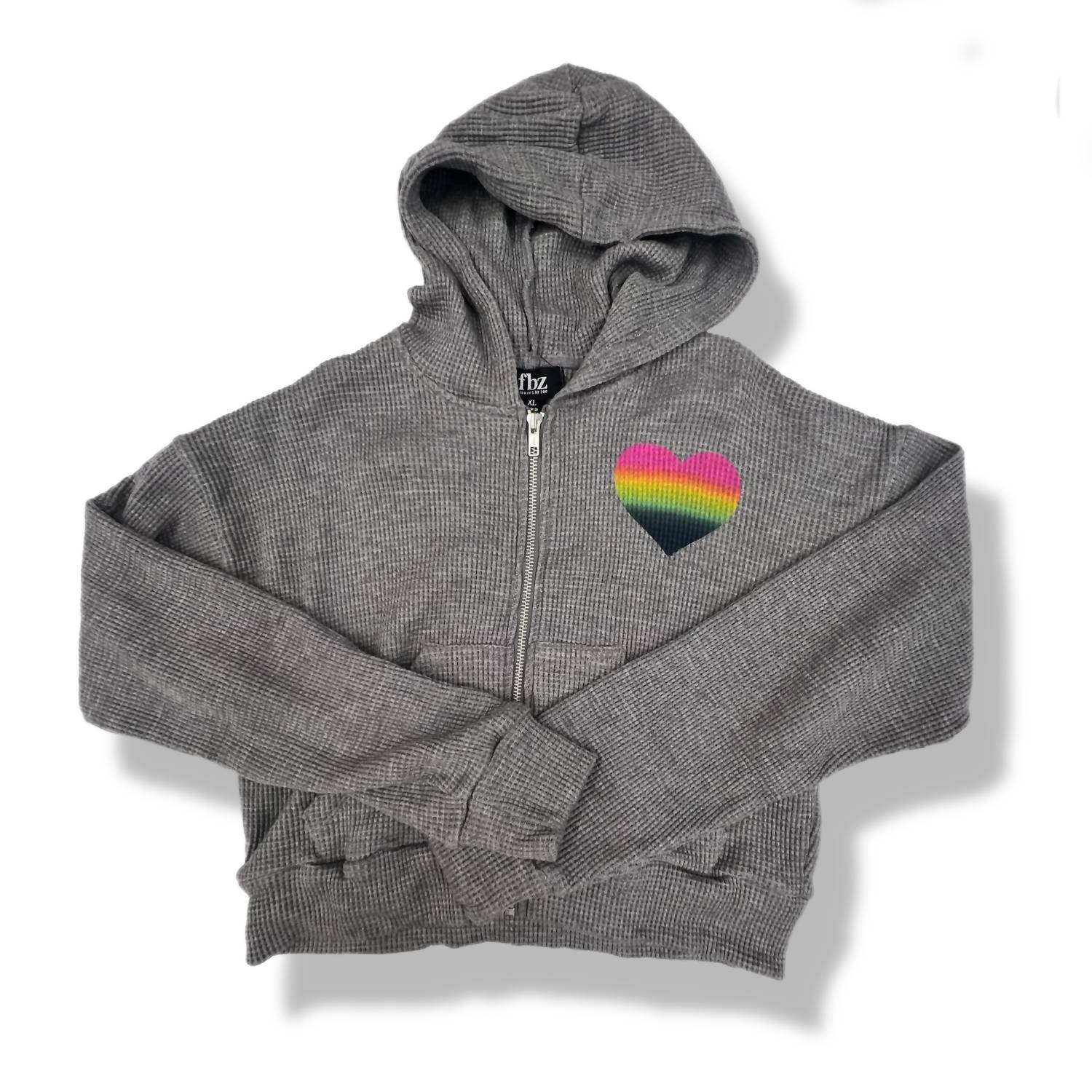 flowers by zoe Girl's Waffle Lounge Zip Hoodie in grey - kids' shirt - alternate view