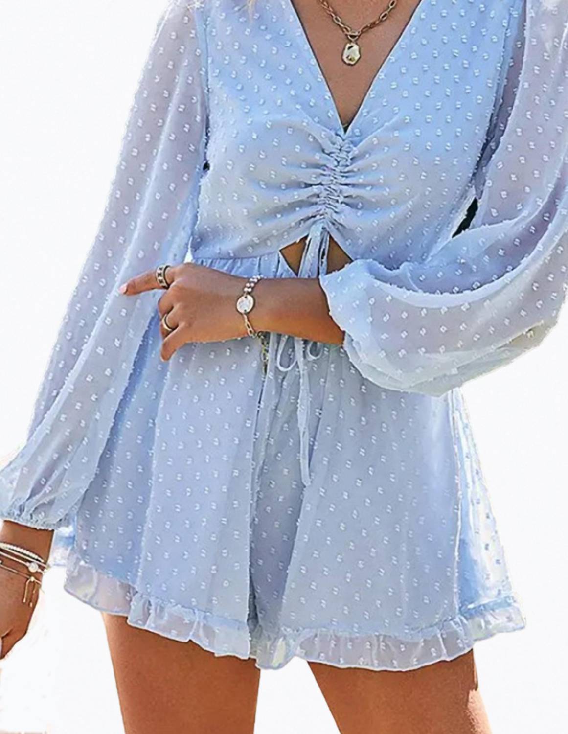 CUTOUT RUFFLED CHIFFON FLOUNCE ROMPER
