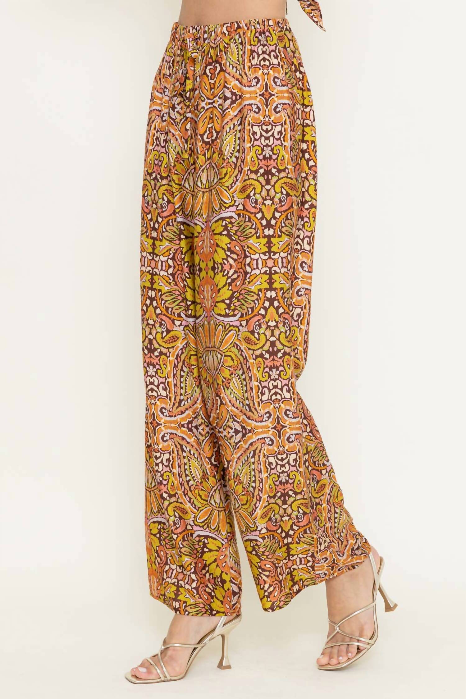Fore Collection Resort Print Wide Leg Pants in yellow - women's pants - detail view