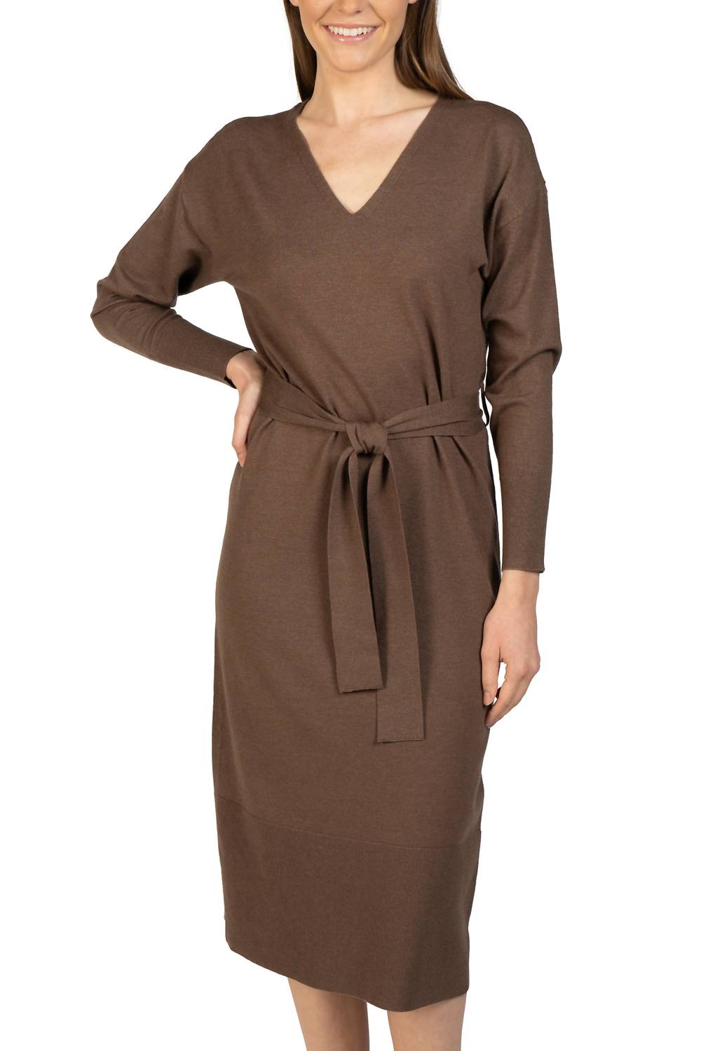 Love Token - Knit Midi Sweater Dress With Tie Sash