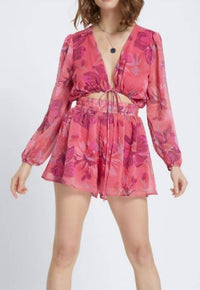 Meet Me In Santorini - Tie Neck Long Sleeve Romper