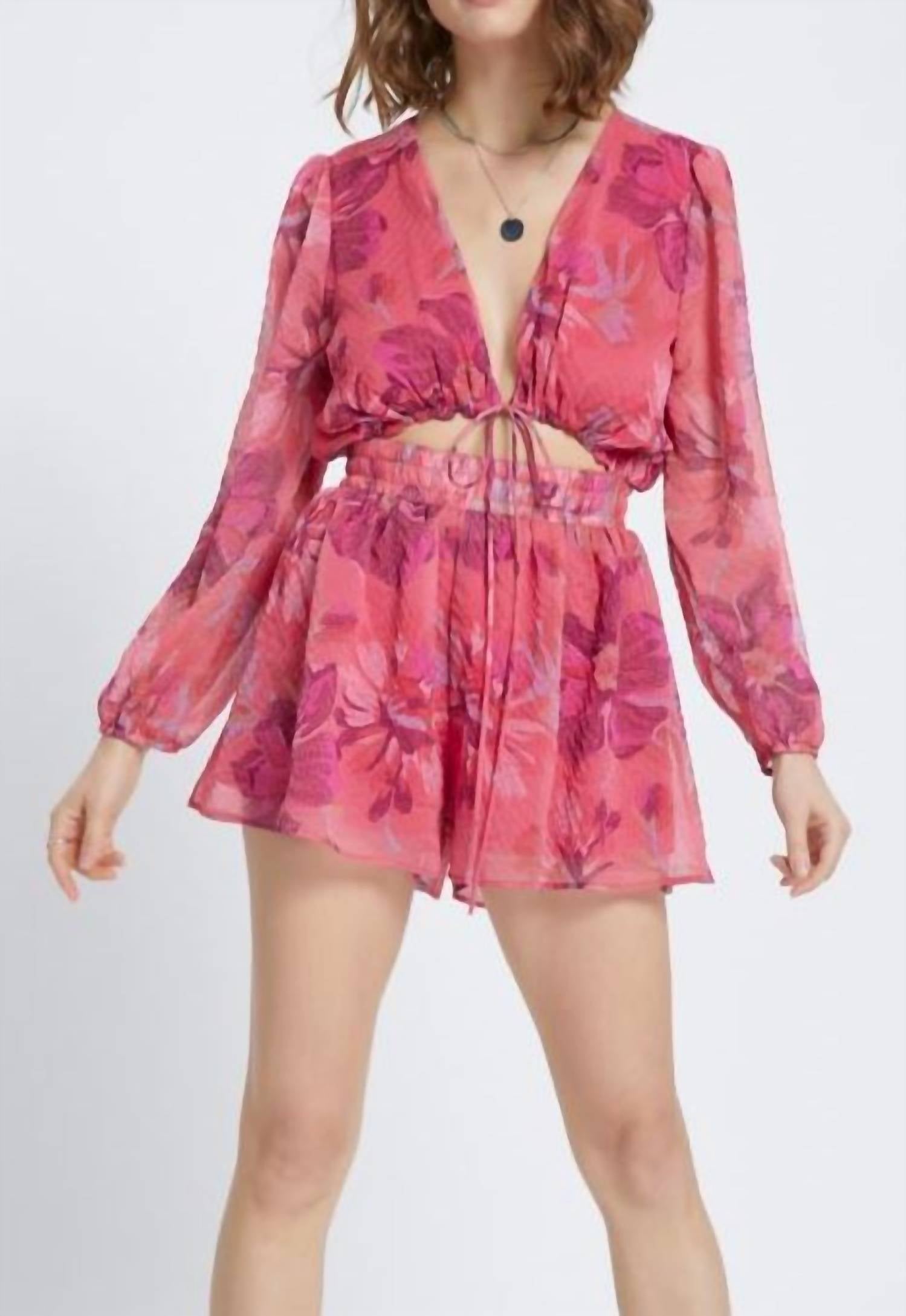 Meet Me In Santorini - Tie Neck Long Sleeve Romper