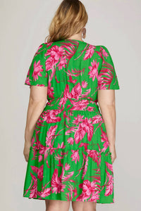 She + Sky - Half Sleeve Woven Dress - Plus