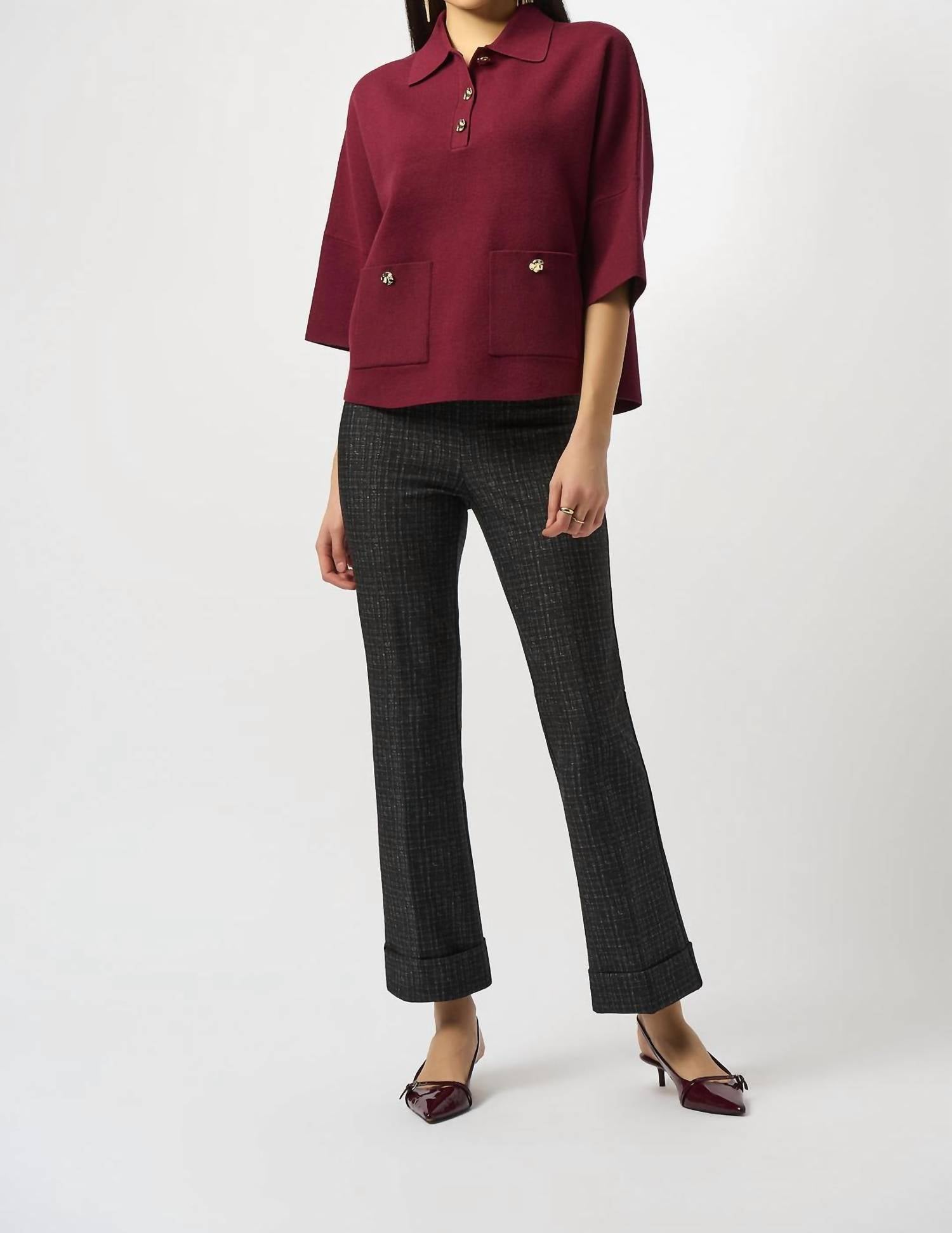 Joseph Ribkoff - Plaid Cuff Heavy Knit Pull-on Flare Pants