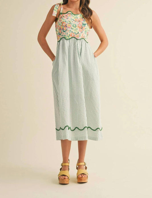 &Merci - Wavy Scallop Floral Contrast Midi Dress