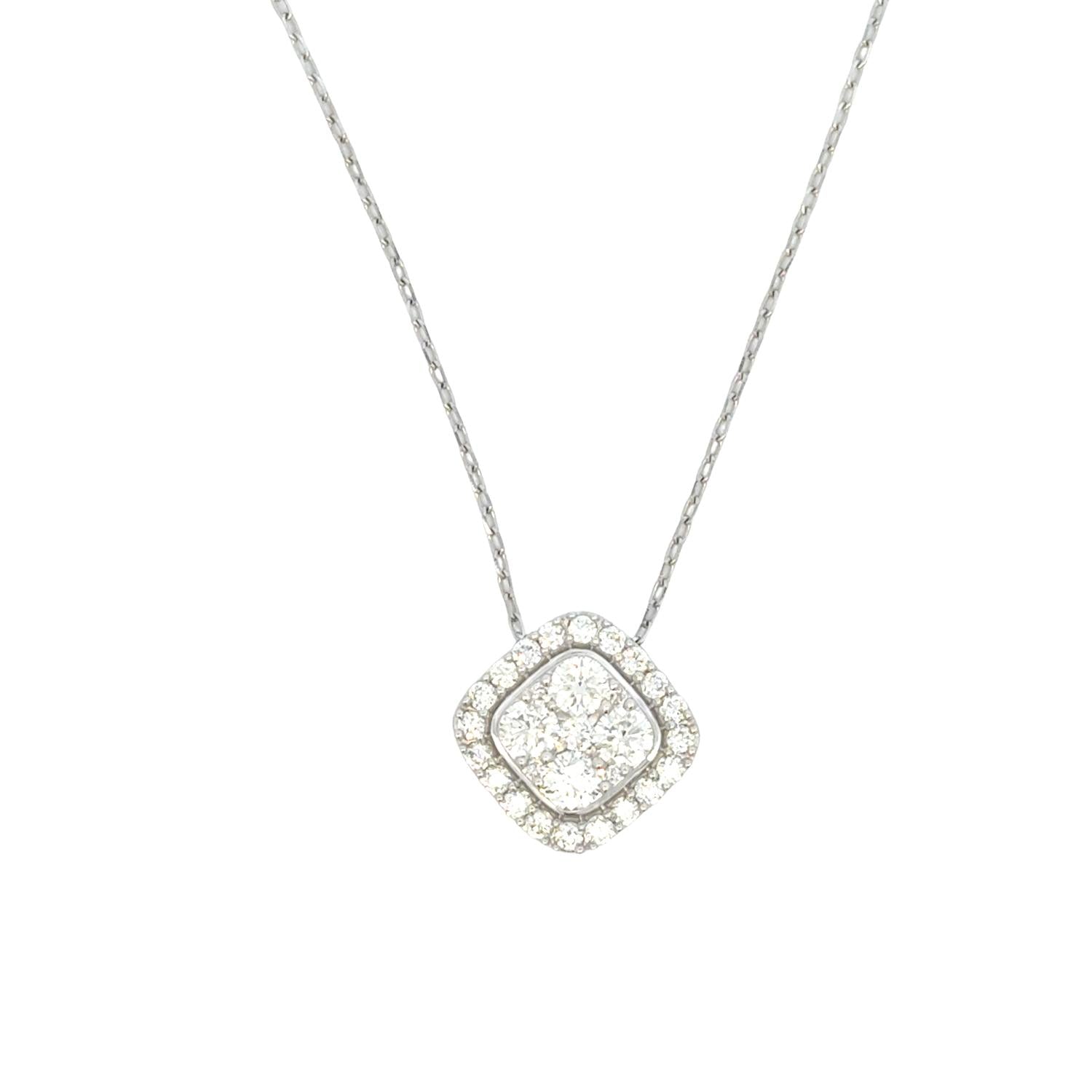 Aamiaa - 1.00 Carat Natural Diamond Cushion Halo Cluster Pendant