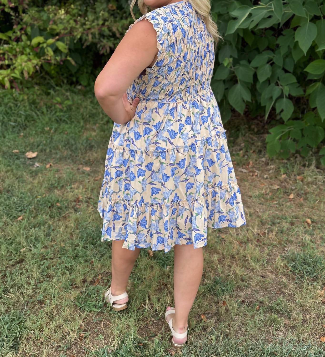 SHE + SKY The Fleur Belle Dress in blue - women's dress - detail view