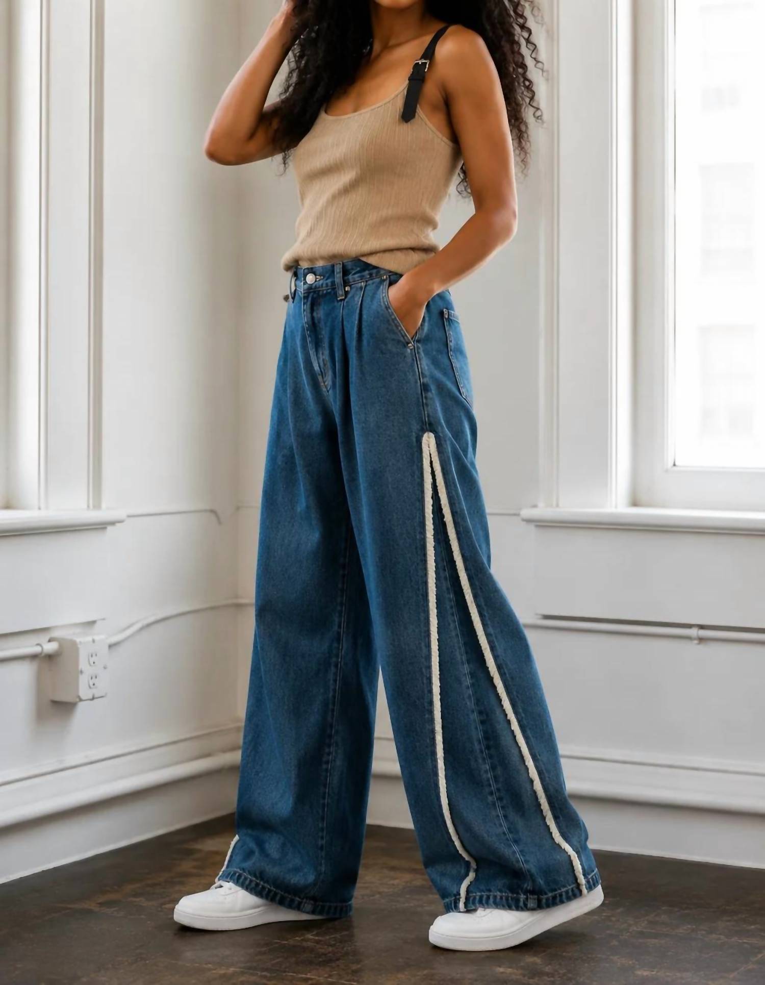 Flying Tomato - Frayline Wide Leg Jeans