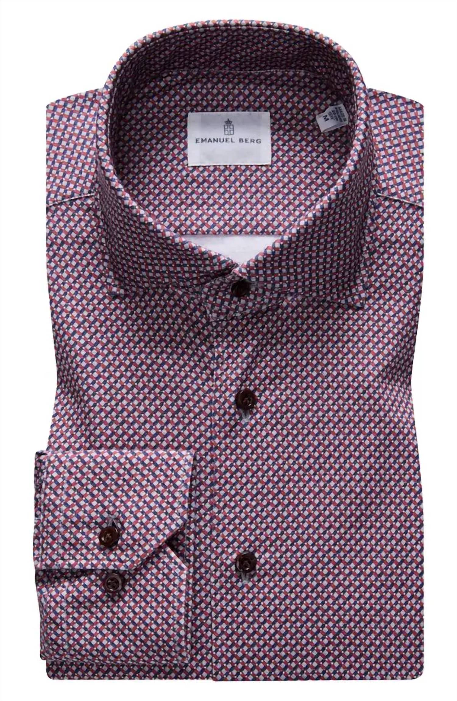 Emanuel Berg Men's Modern 4flex Stretch Knit Shirt in medium red - men's long sleeve top